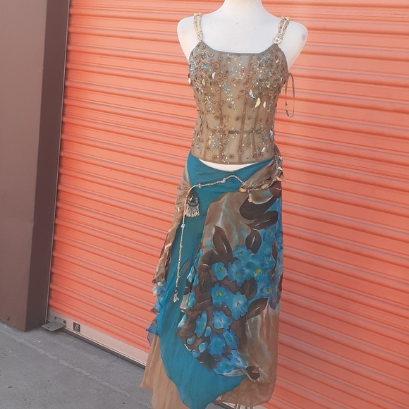 Alberto Makali Dresses & Skirts - BOHO Alberto Makali Italy beaded silk Tulle Bodice Top Maxi Drape Skirt 8